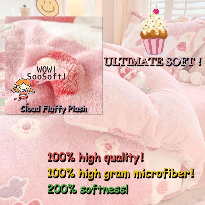 MorroMorn Pink Duvet Cover Queen, Cream Cake Kawaii Bedding Sets, Fluffy Comforter Covers Set, Down Alternative Blanket Ultra Soft Cute for Girls Kids Teen Women Full Double Size - Image 3